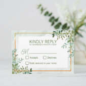 水彩画のグリーン植物の葉の結婚式の出欠確認 出欠カード (スタンド正面)