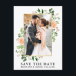 水彩画のグリーン ピンクのバラ 保存日 ポストカード<br><div class="desc">モダンな水彩画のユーカリ グリーン ピンクのバラ ゴールドフレーム 保存日 フォトエンゲージメント 発表 ポストカード - ゴールドフレーム</div>