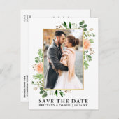 水彩画のグリーン ピンクのバラ 保存日 ポストカード (正面/裏面)