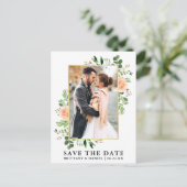 水彩画のグリーン ピンクのバラ 保存日 ポストカード (スタンド正面)