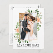 水彩画のグリーン ピンクのバラ 保存日 ポストカード (正面/裏面)