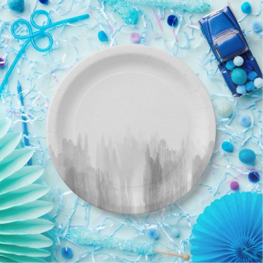 水彩画のグレースケールの灰色のモダンな紙皿 ペーパープレート (パーティー)