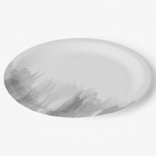 水彩画のグレースケールの灰色のモダンな紙皿 ペーパープレート (アングル)