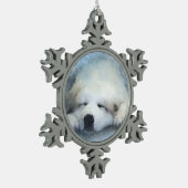 水彩画のグレート・ピレニーズの睡眠の子犬 スノーフレークピューターオーナメント (左)