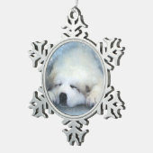 水彩画のグレート・ピレニーズの睡眠の子犬 スノーフレークピューターオーナメント (右)