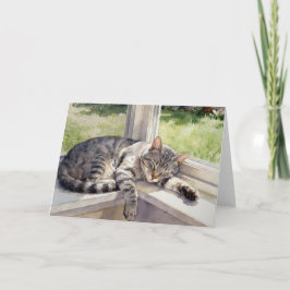 水彩画のグレー+タビー猫の研究C カード