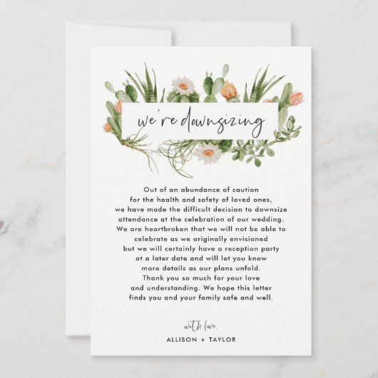 水彩画のケーキが小さくなった結婚式の最新情報 招待状 (正面)