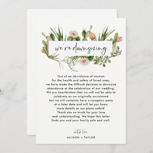 水彩画のケーキが小さくなった結婚式の最新情報 招待状 (正面/裏面)