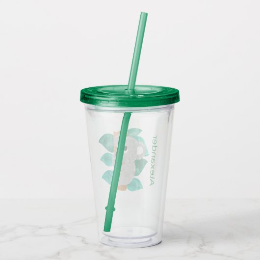 水彩画のコアラはパーソナライズでかわいい緑をからかいます アクリルタンブラー (裏面)