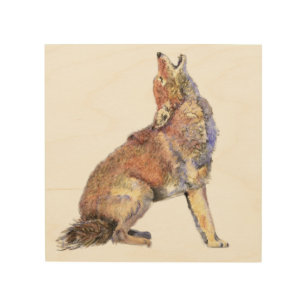 水彩画のコヨーテの遠ぼえ動物自然の芸術 ウッドウォールアート