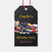 水彩画のゴーカート少年誕生日パーティーありがとう ギフトタグ (正面)