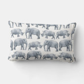 水彩画のサファリの象及びサイパターン ランバークッション (裏面)