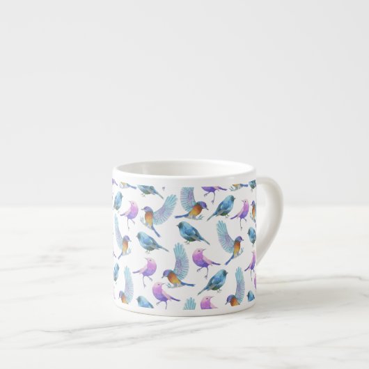 水彩画のサファリ: 鳥(BG色をカスタマイズ!) エスプレッソカップ (正面右)