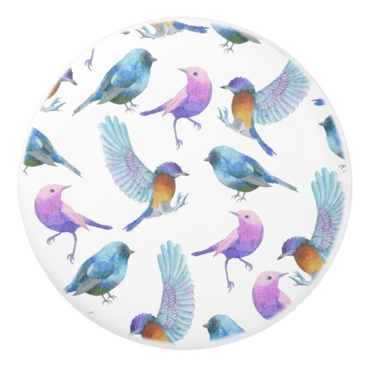 水彩画のサファリ: 鳥(BG色をカスタマイズ!) セラミックノブ (正面)