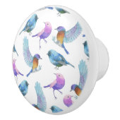 水彩画のサファリ: 鳥(BG色をカスタマイズ!) セラミックノブ (右)