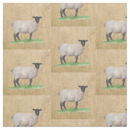 水彩画のサフォークのヒツジ ファブリック