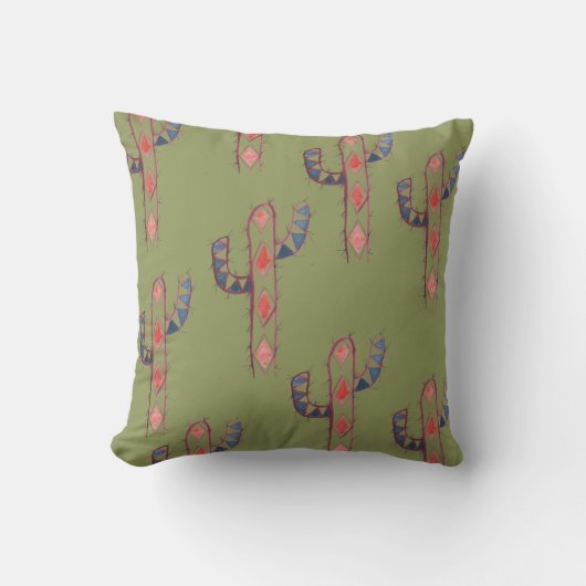 水彩画のサボテンのプリントの枕 クッション (正面)