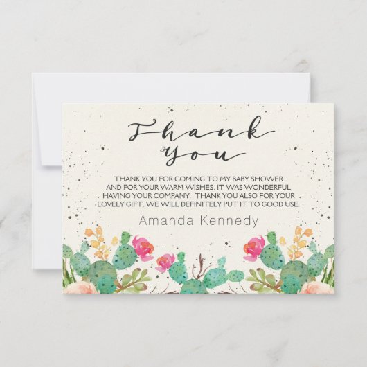 水彩画のサボテンのベビーシャワーのサンキューカード サンキューカード (正面)