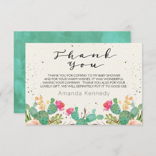 水彩画のサボテンのベビーシャワーのサンキューカード サンキューカード (正面/裏面)
