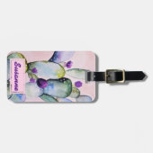 水彩画のサボテンの水気が多い花のパーソナライズ ラゲッジタグ (正面横)