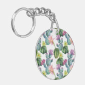 水彩画のサボテンの芸術パターン キーホルダー (正面左)