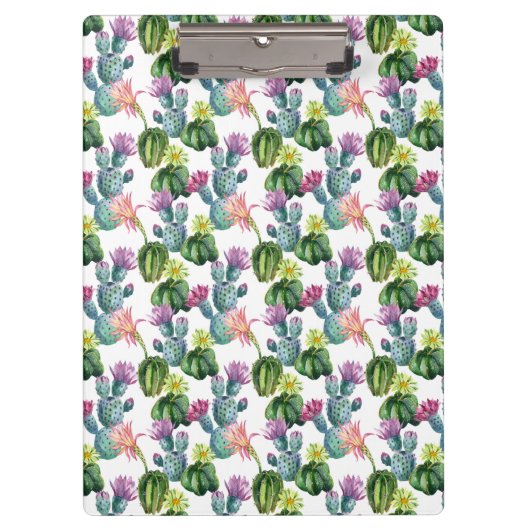 水彩画のサボテンの芸術パターン クリップボード (正面)