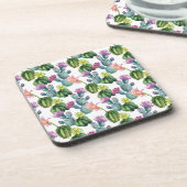 水彩画のサボテンの芸術パターン コースター (左側)