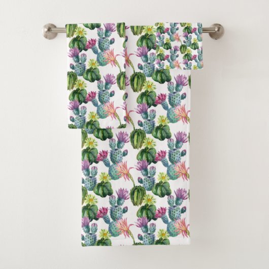 水彩画のサボテンの芸術パターン バスタオルセット (インサイチュ)