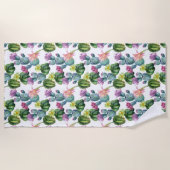 水彩画のサボテンの芸術パターン ビーチタオル (正面)