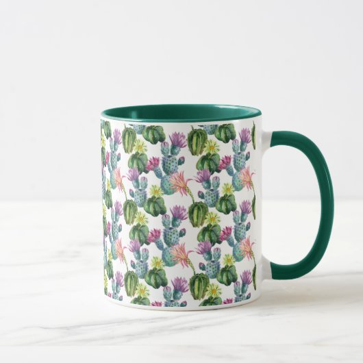 水彩画のサボテンの芸術パターン マグカップ (右)