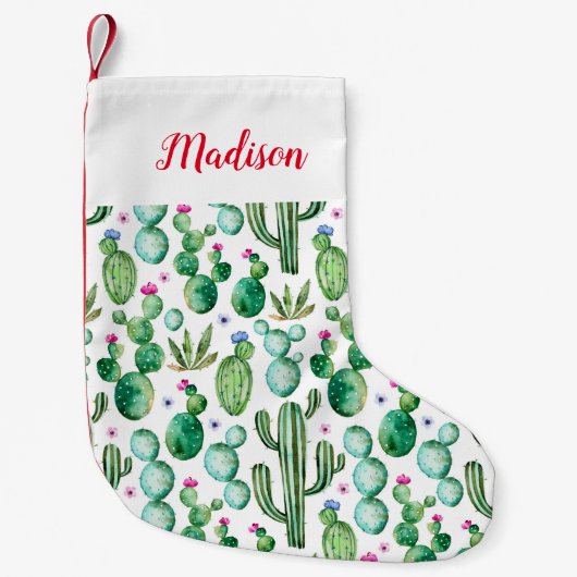 水彩画のサボテンはパターンを植えます スモールクリスマスストッキング (正面)