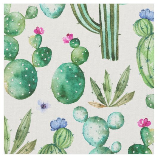 水彩画のサボテンはパターンを植えます ファブリック (クローズアップ)