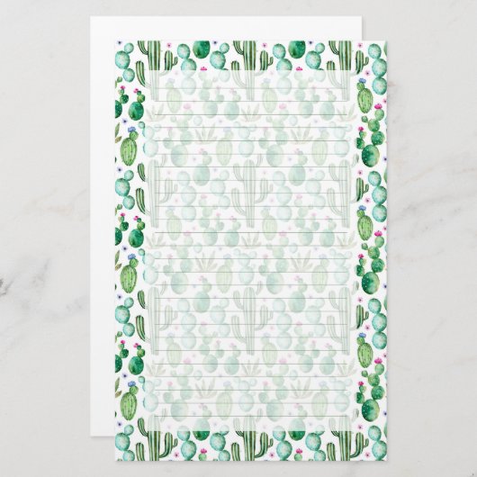 水彩画のサボテンはパターンを植えます 便箋 (正面/裏面)