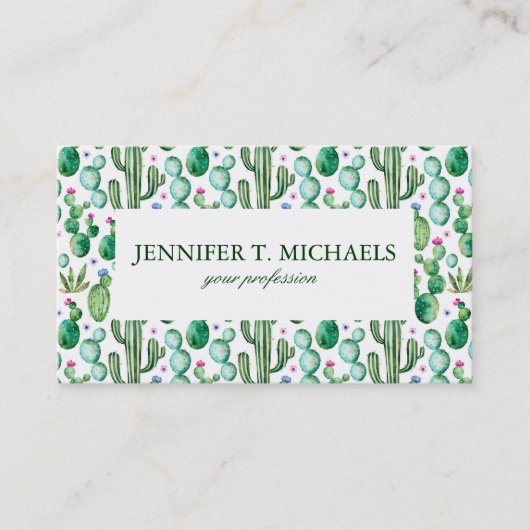 水彩画のサボテンはパターンを植えます 名刺 (正面)