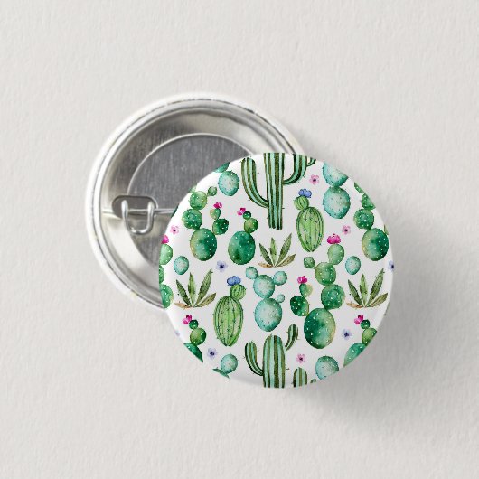 水彩画のサボテンはパターンを植えます 缶バッジ (正面&裏面)