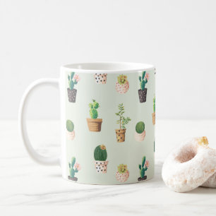水彩画のサボテンパターンミントの緑 コーヒーマグカップ