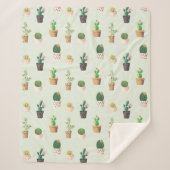 水彩画のサボテンパターンミントの緑 シェルパブランケット (正面)