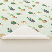 水彩画のサボテンパターンミントの緑 シェルパブランケット (3/4)