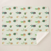 水彩画のサボテンパターンミントの緑 シェルパブランケット (正面(横))