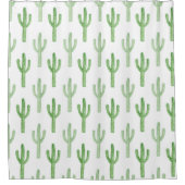 水彩画のサボテンパターン シャワーカーテン (正面)