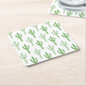 水彩画のサボテンパターン スクエアペーパーコースター (アングル)