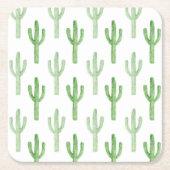 水彩画のサボテンパターン スクエアペーパーコースター (正面)