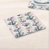 水彩画のサボテンパターン スクエアペーパーコースター (アングル)