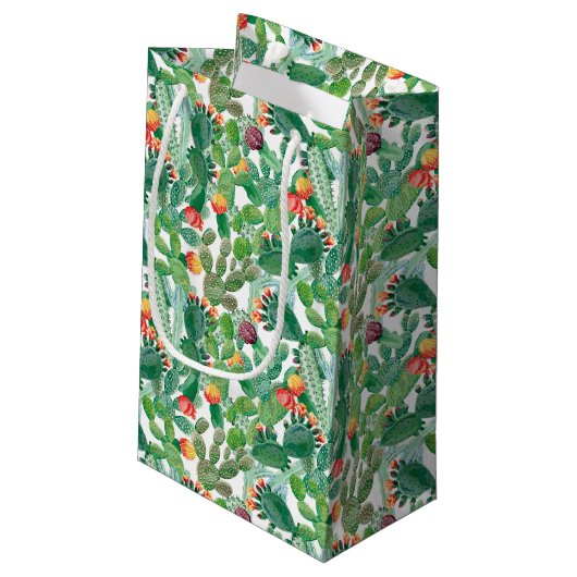 水彩画のサボテンパターン スモールペーパーバッグ (裏面アングル)