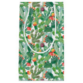 水彩画のサボテンパターン スモールペーパーバッグ (正面)