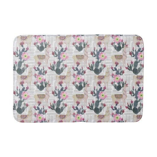 水彩画のサボテンパターン バスマット (正面)