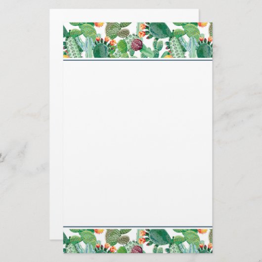水彩画のサボテンパターン 便箋 (正面/裏面)