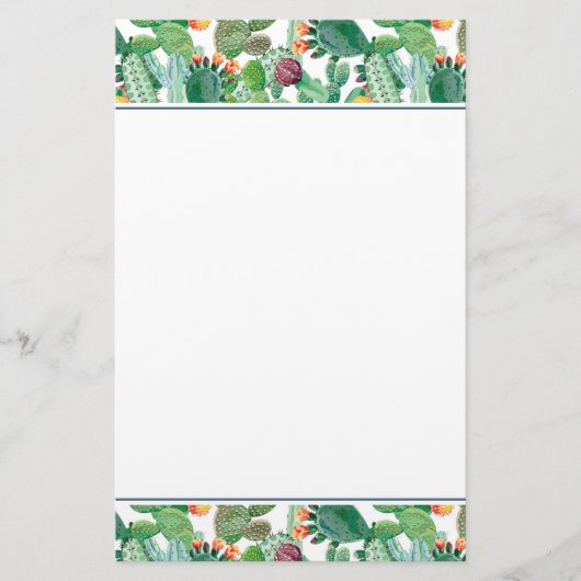 水彩画のサボテンパターン 便箋 (正面)