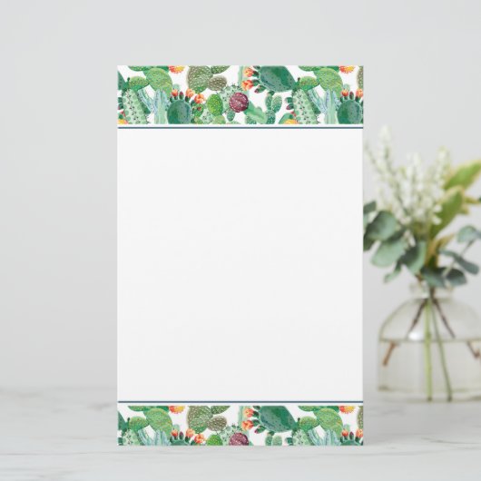水彩画のサボテンパターン 便箋 (スタンド正面)