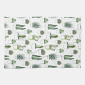 水彩画のサボテン及びSucculent キッチンタオル (横)